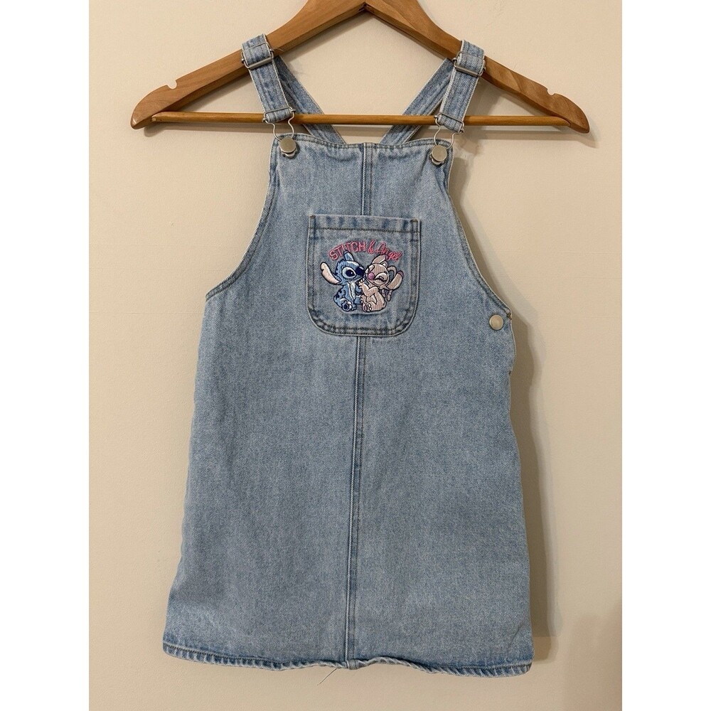 Primark Disney Lilo & Stitch Angel Denim Overall Dress Girl's 6/7 Year Y2K Style
